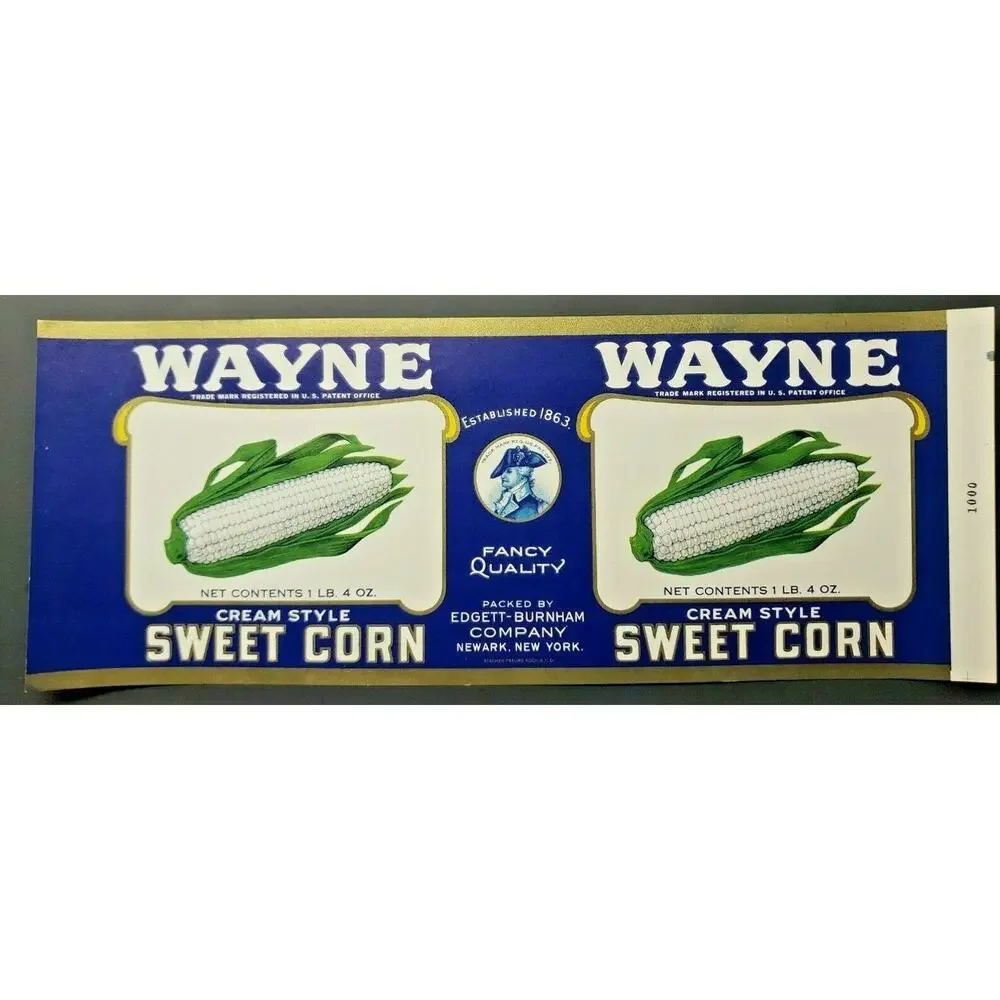 Vintage Wayne Brand Sweet Corn Edgett Burnham Co New York 1940s Can Label‎ z2